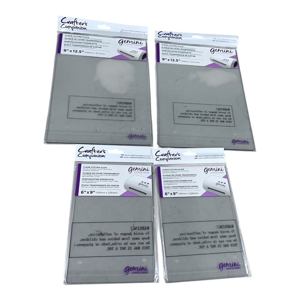 Lot of 4 Crafter's Companion Gemini Clear Cutting Plate (2) 9x12.5" (2) 6x9"